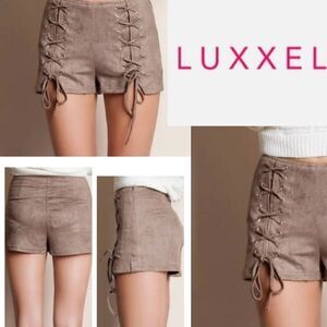 Luxxel Mocha Suede Lace-up Shorts